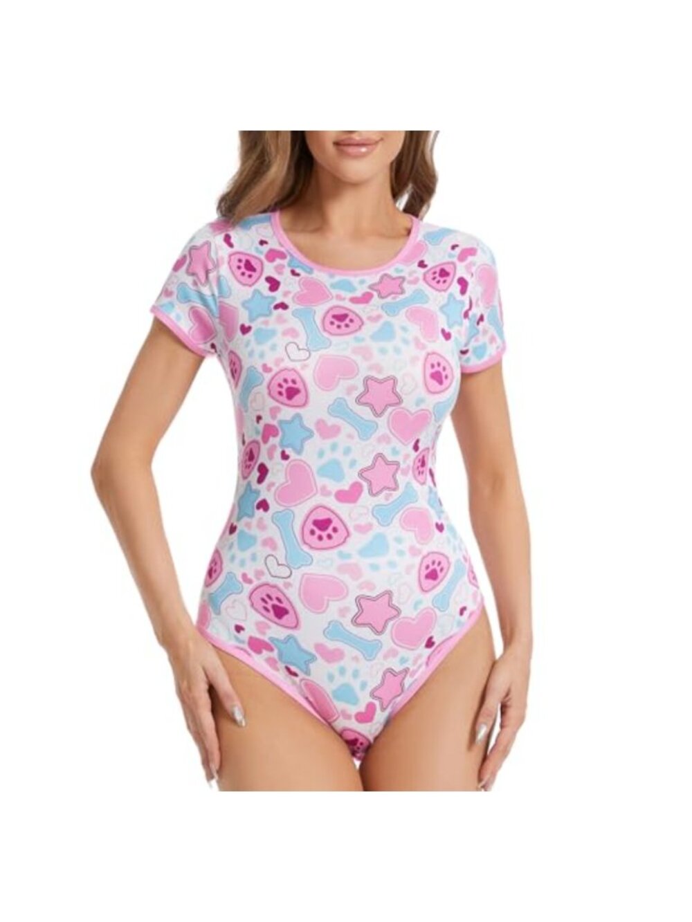 Women's Adult Onesie Romper Snap Crotch Short Sleeve Pajama Sleepwear